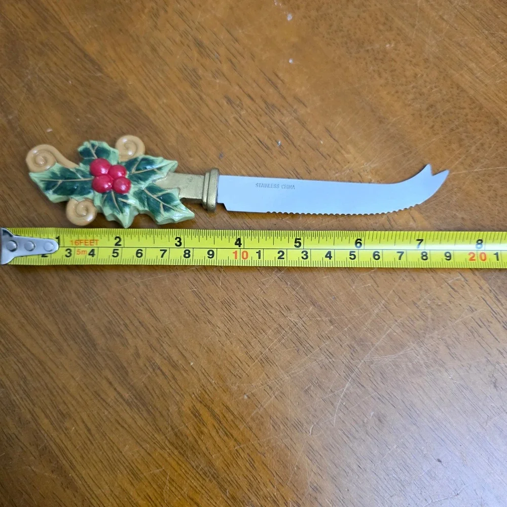 Christmas Holly‎ Berry Cheese Knife Serrated Stainless Steel Kitchen Utensil